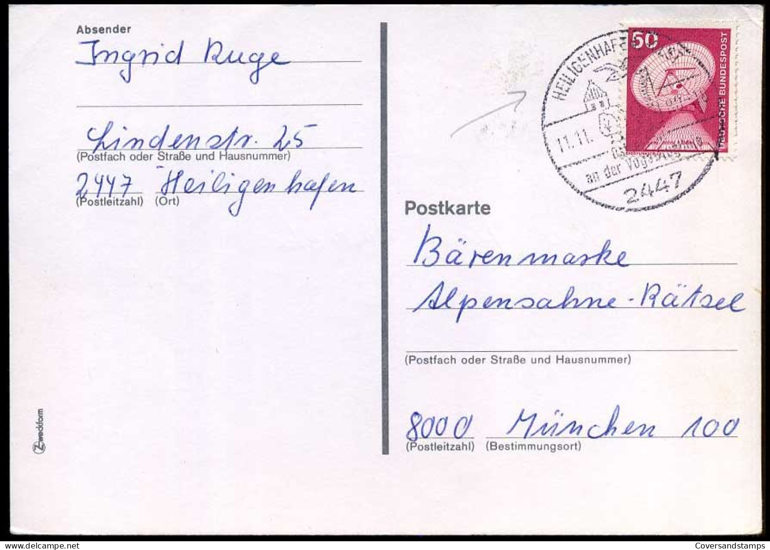 Bundespost - Postkarte Nach München - Postkaarten - Gebruikt