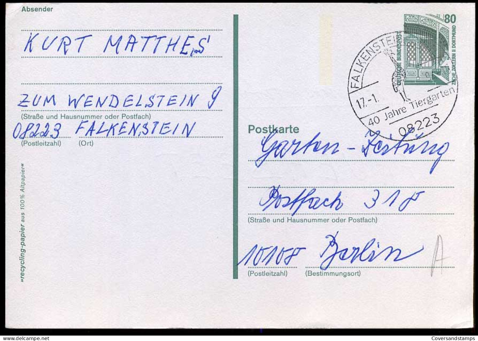 Bundespost - Postkarte Nach Berlin - Cartoline - Usati