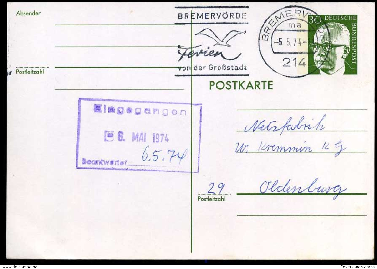 Bundespost - Postkarte Nach Oldenburg - Postkaarten - Gebruikt