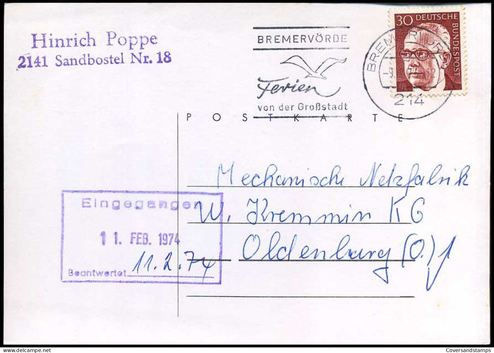 Bundespost - Postkarte Nach Oldenburg - Cartoline - Usati