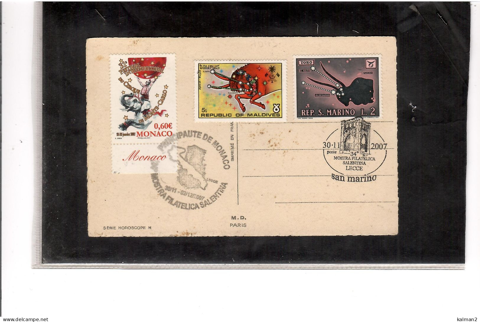 TEM20382   -  SAN MARINO 30.11.2007    /  34°  MOSTRA FILATELICA SALENTINA - Briefmarkenausstellungen
