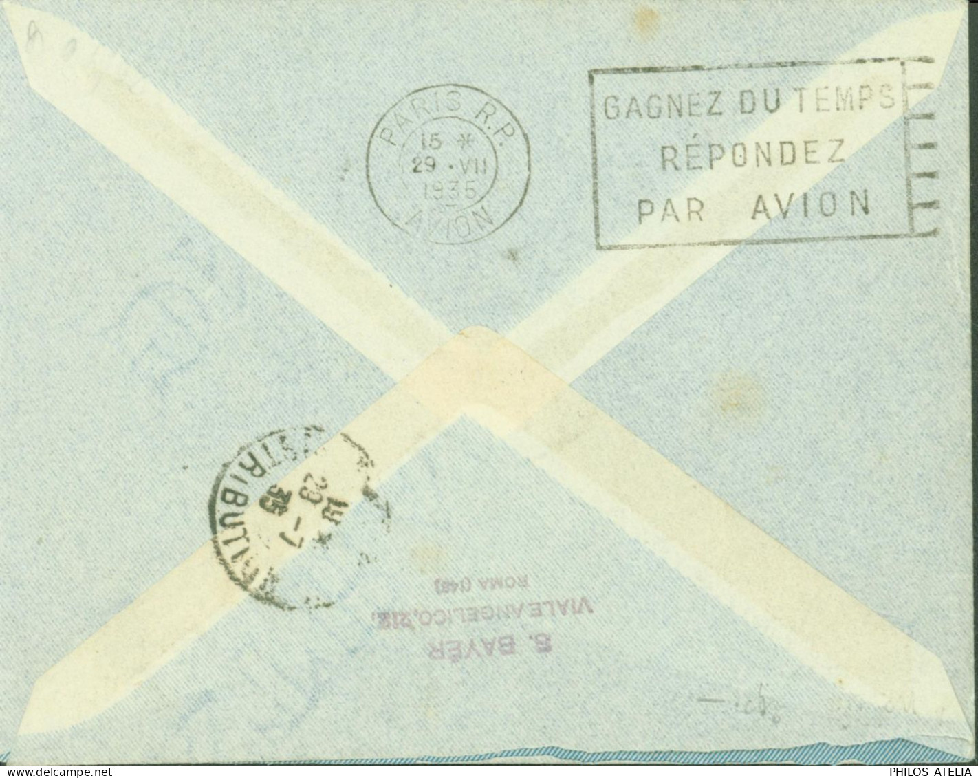 Par Avion CAD Roma Parigi Inaug Linea Aerea 29 7 1935 YT N°361 + Poste Aérienne N°4 Arrivée Paris - Storia Postale (Posta Aerea)