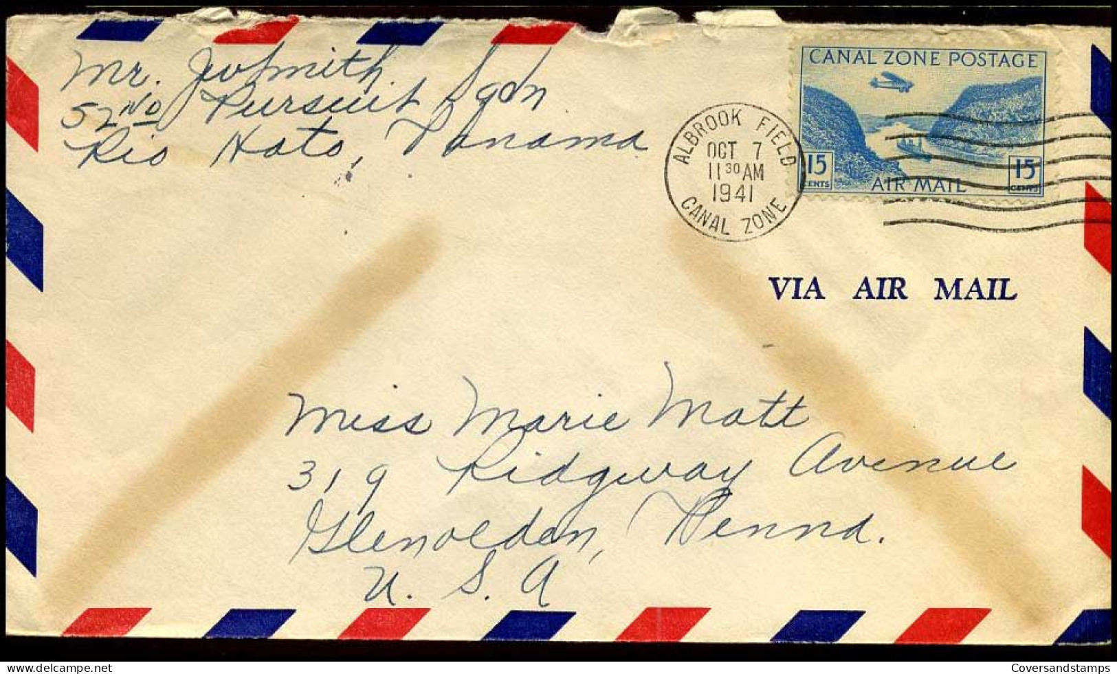 USA - Cover - Canal Zone Postage, Air Mail - 07/10/1941 - Zona Del Canale / Canal Zone