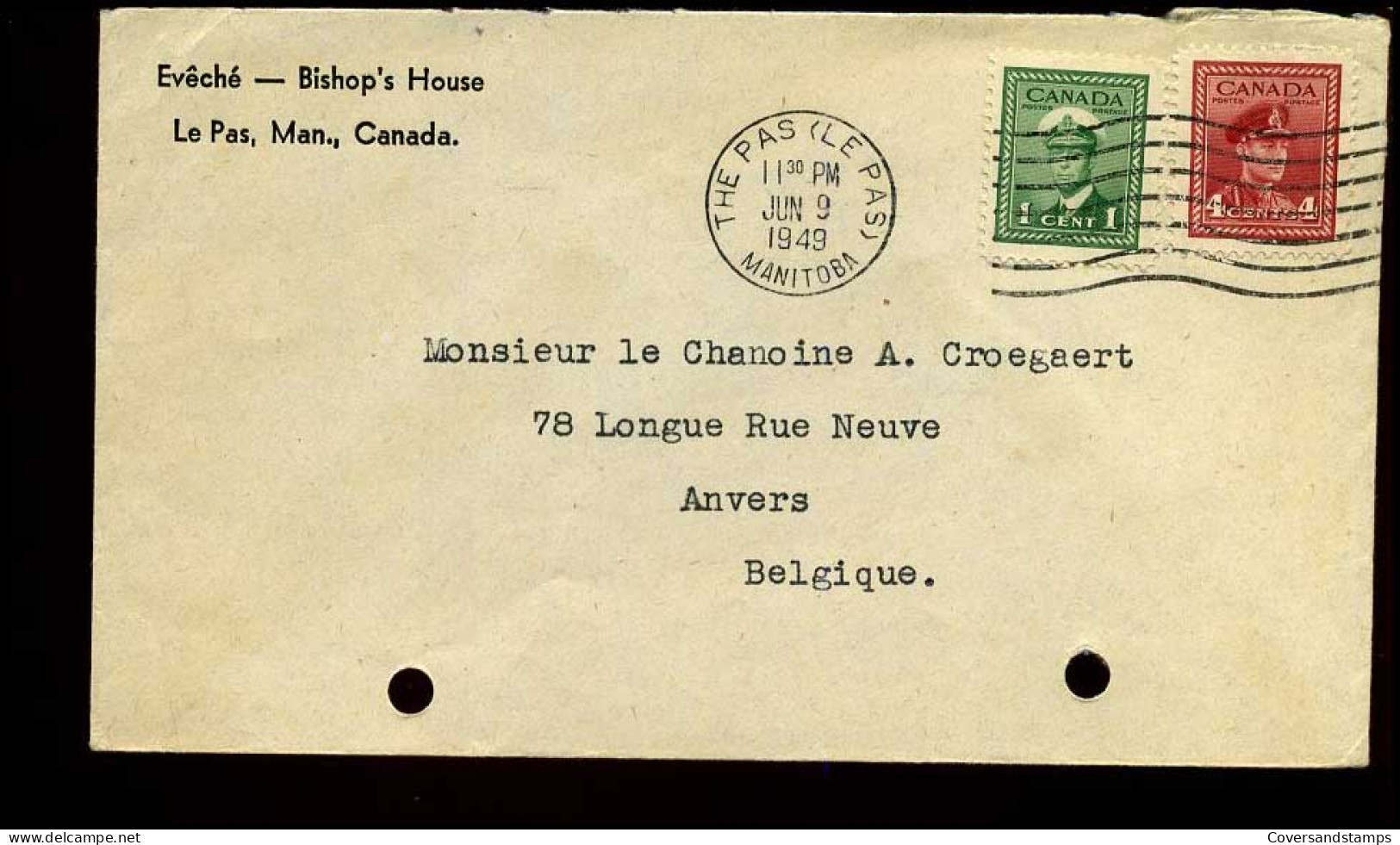 Canada - Cover To Antwerp, Belgium - Bishop's House, Le Pas, Man., Canada - Cartas & Documentos