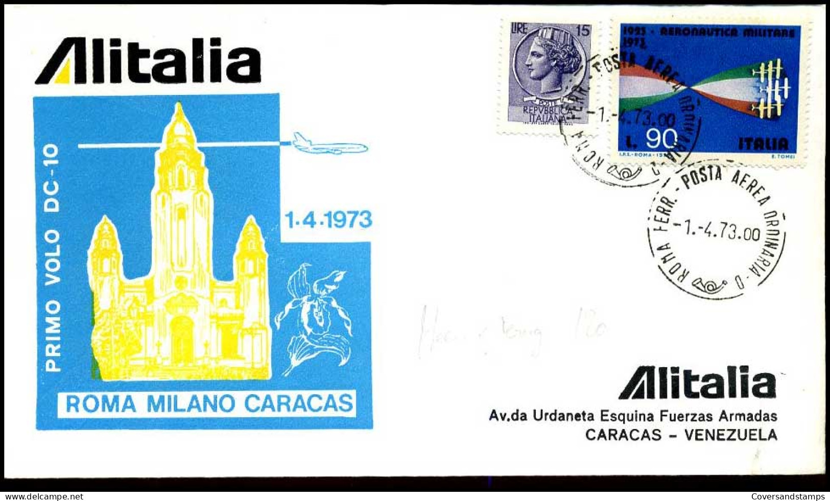 Italia - First Flight Roma-Milano-Caracas - Airmail