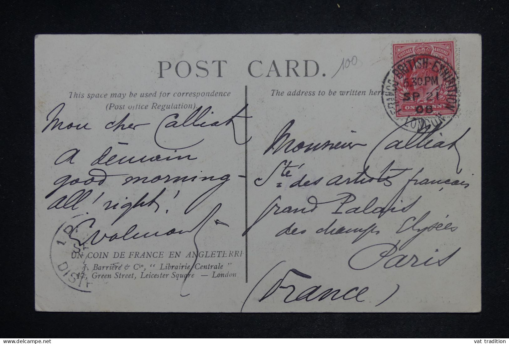 ROYAUME UNI - Oblitération De L'Exposition Franco Britannique Sur Carte Postale En 1908 Pour Paris - L 151495 - Storia Postale