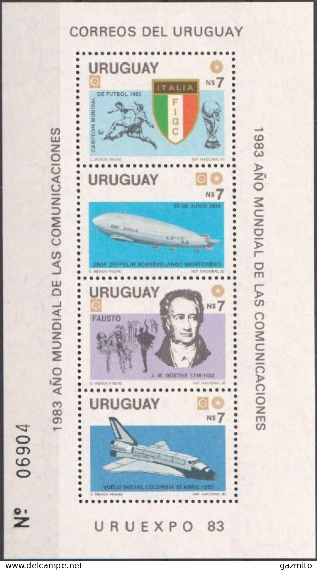 Uruguay 1983, Football, Space, Zeppelin, Block - Uruguay