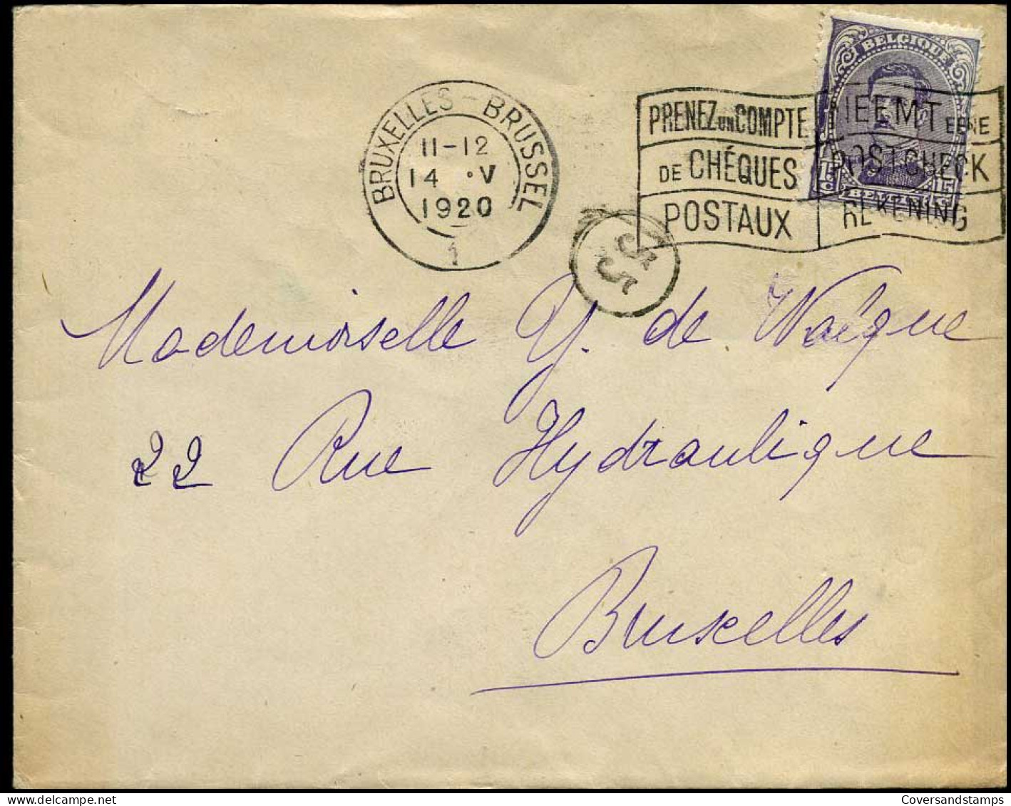Cover Naar Bruxelles, Met N° 139 -- "Prenez Un Compte De Chèques Postaux" - "Neemt Eene Postcheck Rekening" - 1915-1920 Alberto I