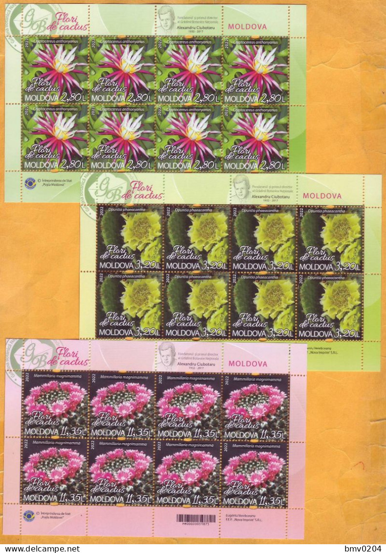 2022  Moldova  3 Sheets  „Flora. Cactus Flowers From Botanical Garden.” Mint - Moldavie