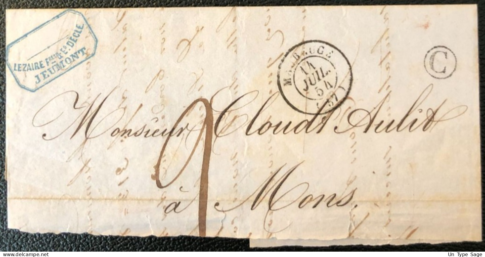 France, TAD D'entrée FRANCE PAR MONS Sur Grand Fragment De Lettre DeMaubeuge 14.7.1854 - (A360) - Marques D'entrées