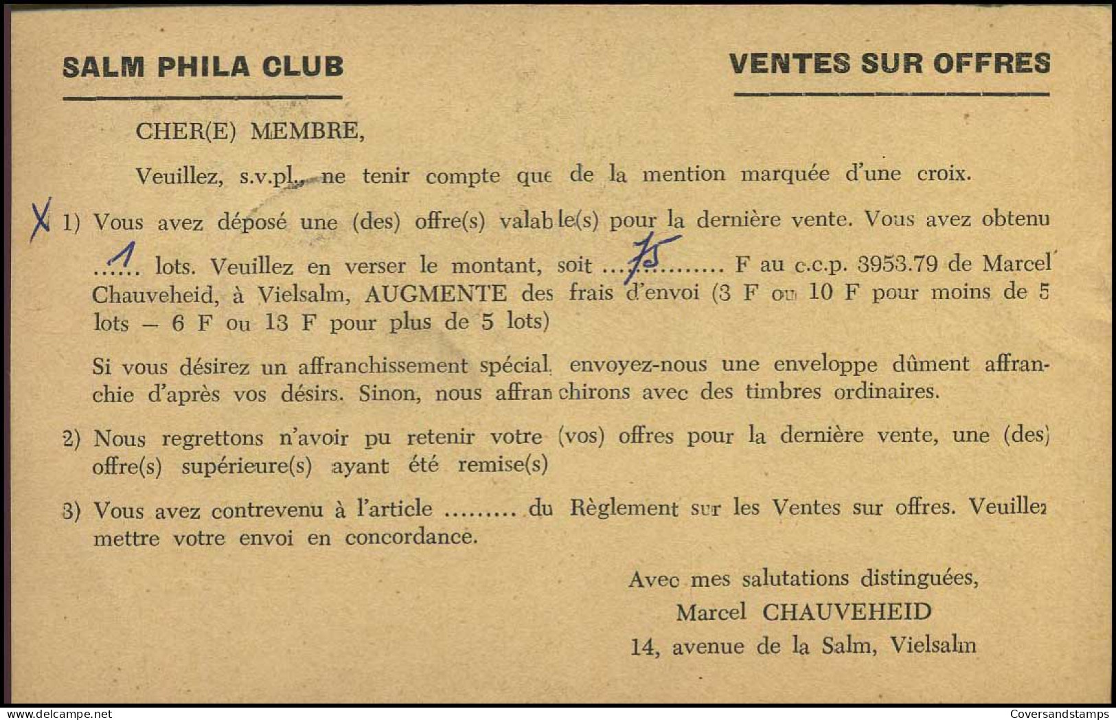 Postkaart : Van Vielsalm Naar Maurage -- "Salm Phila Club" - Tarjetas 1951-..