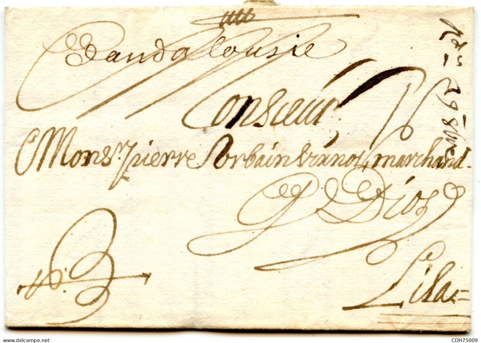 ESPAGNE - D'ANDALOUSIE MANUSCRIT + TAXE 16 SUR LETTRE AVEC CORRESPONDANCE DE CADIX POUR LILLE, 1705 - ...-1850 Vorphilatelie