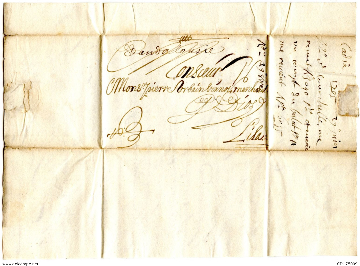 ESPAGNE - D'ANDALOUSIE MANUSCRIT + TAXE 16 SUR LETTRE AVEC CORRESPONDANCE DE CADIX POUR LILLE, 1705 - ...-1850 Préphilatélie