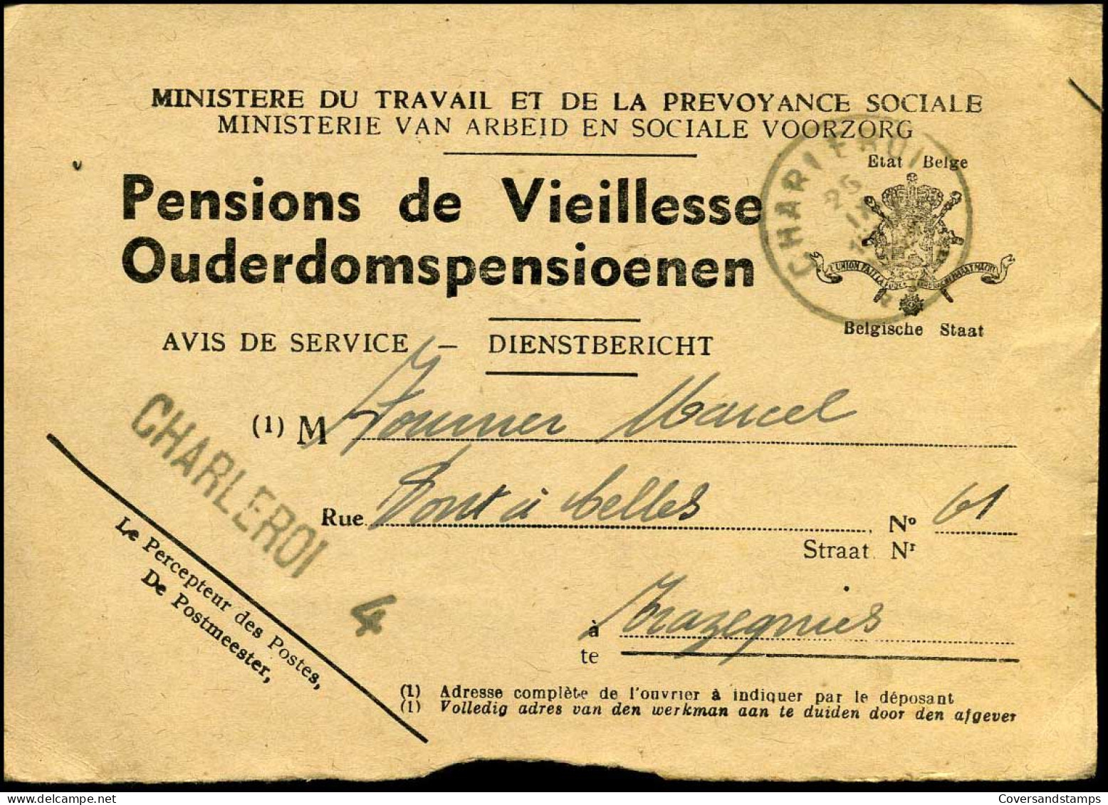 Pensions De Vieillesse / Ouderdomspensioenen - Dienstbericht / Avis De Service - Cartes Postales 1934-1951