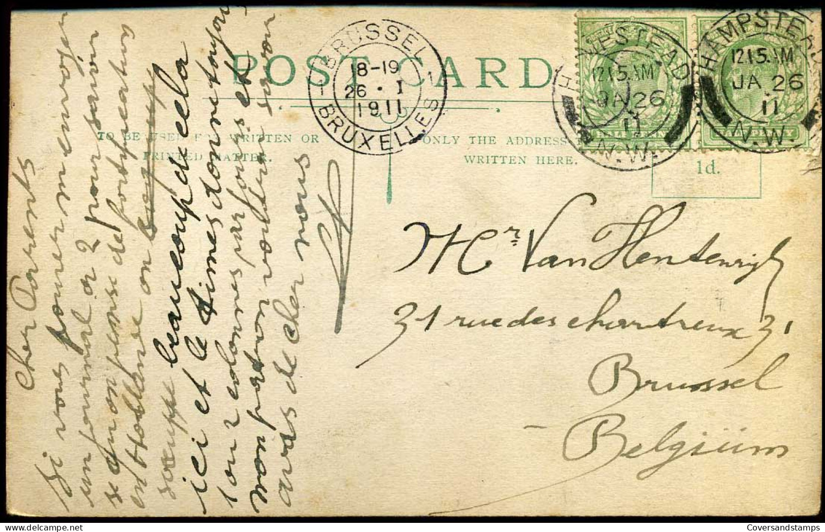 Post Card : From Hampstead To Brussel, Belgium - Postmark Collection