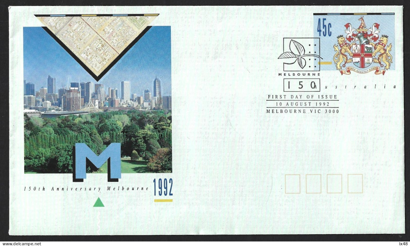 Stationery Letter From 150th Years Of City Of Melbourne. Coat Of Arms And Green Area Of City. Lion. Kangaroo. Caravel. W - Protezione Dell'Ambiente & Clima