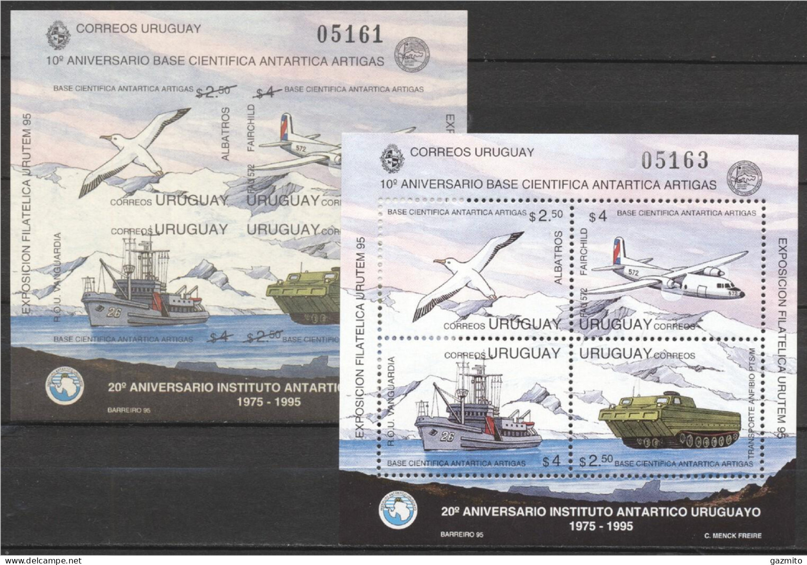 Uruguay 1995, Antartica, Bird, Plane, Ship, BF+BF IMPERFORATED - Uruguay