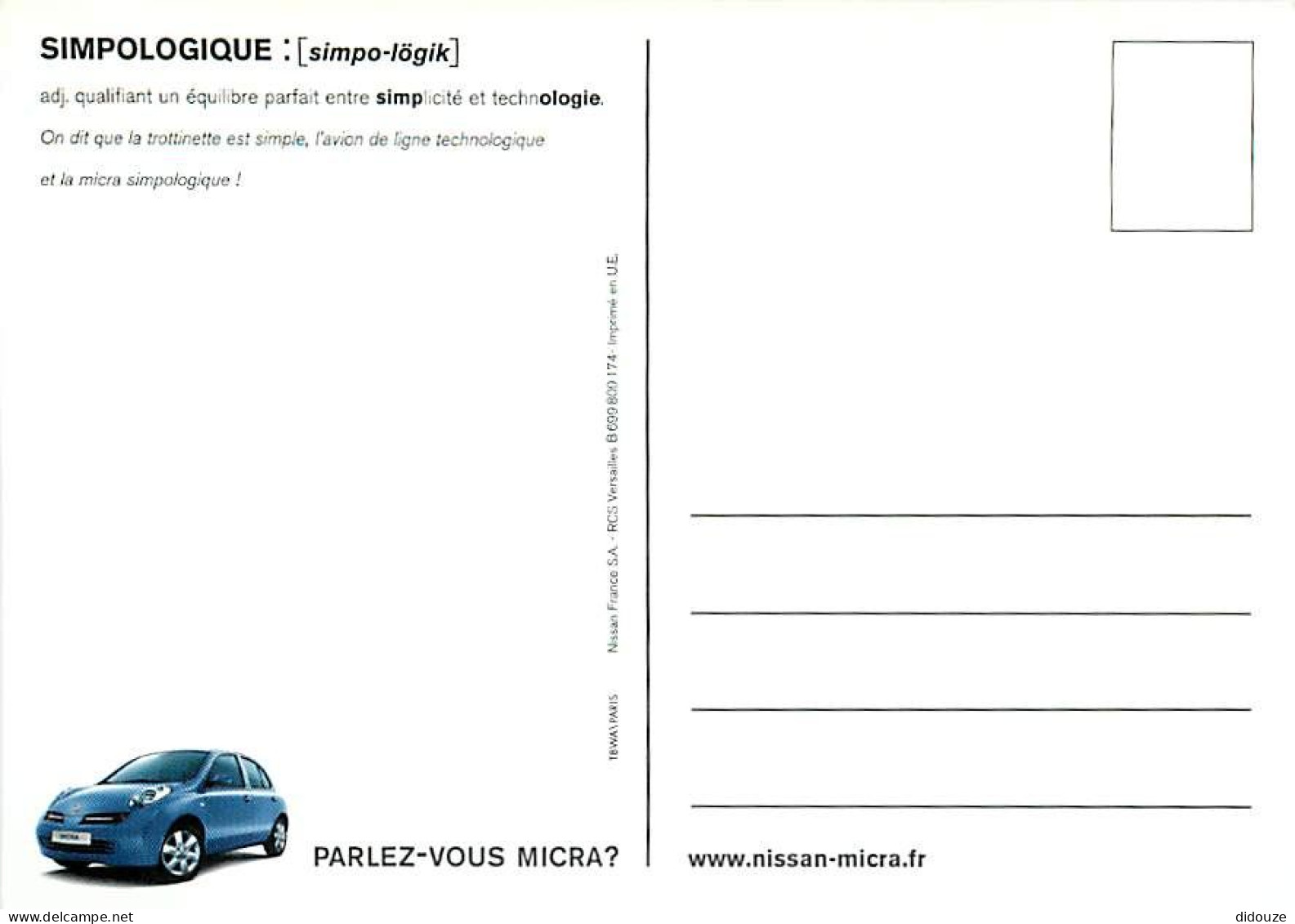 Automobiles - Nissan Micra - Carte Publicitaire - Carte Neuve - CPM - Voir Scans Recto-Verso - PKW