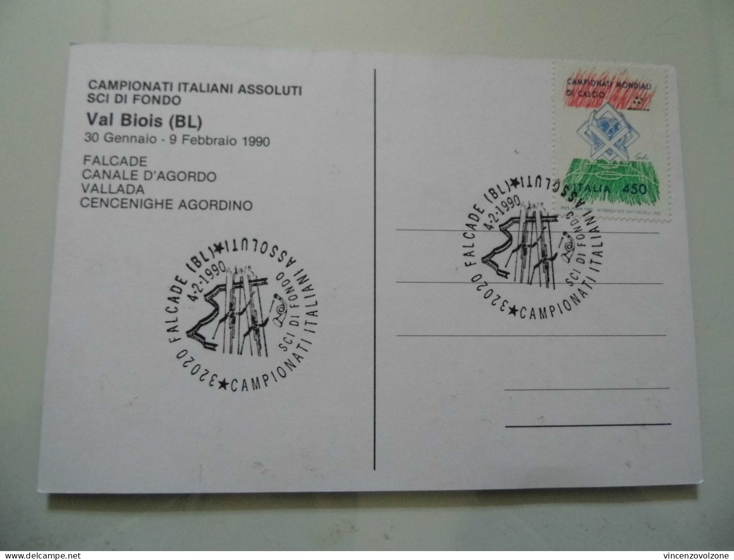 Cartolina Postale "CAMPIONATI ASSOLUTI SCI DI FONDO Val Blois ( BL ) 1990" - 1981-90: Marcophilie