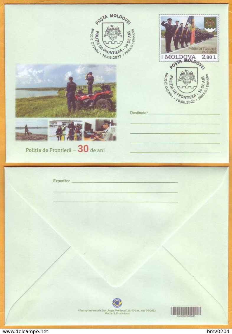 2022 Moldova FDC  Border Police – 30 Years Since The Creation, Dog, Motorcycle, Flag, Computer - Moldova