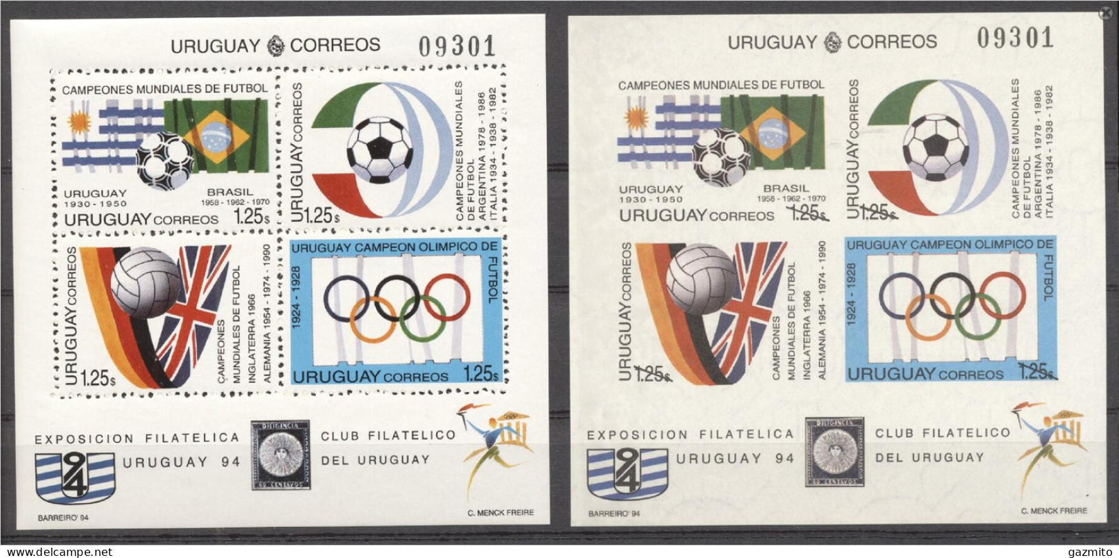 Uruguay 1994, Filaexpo, Football, BF+BF IMPERFORATED - Esposizioni Filateliche