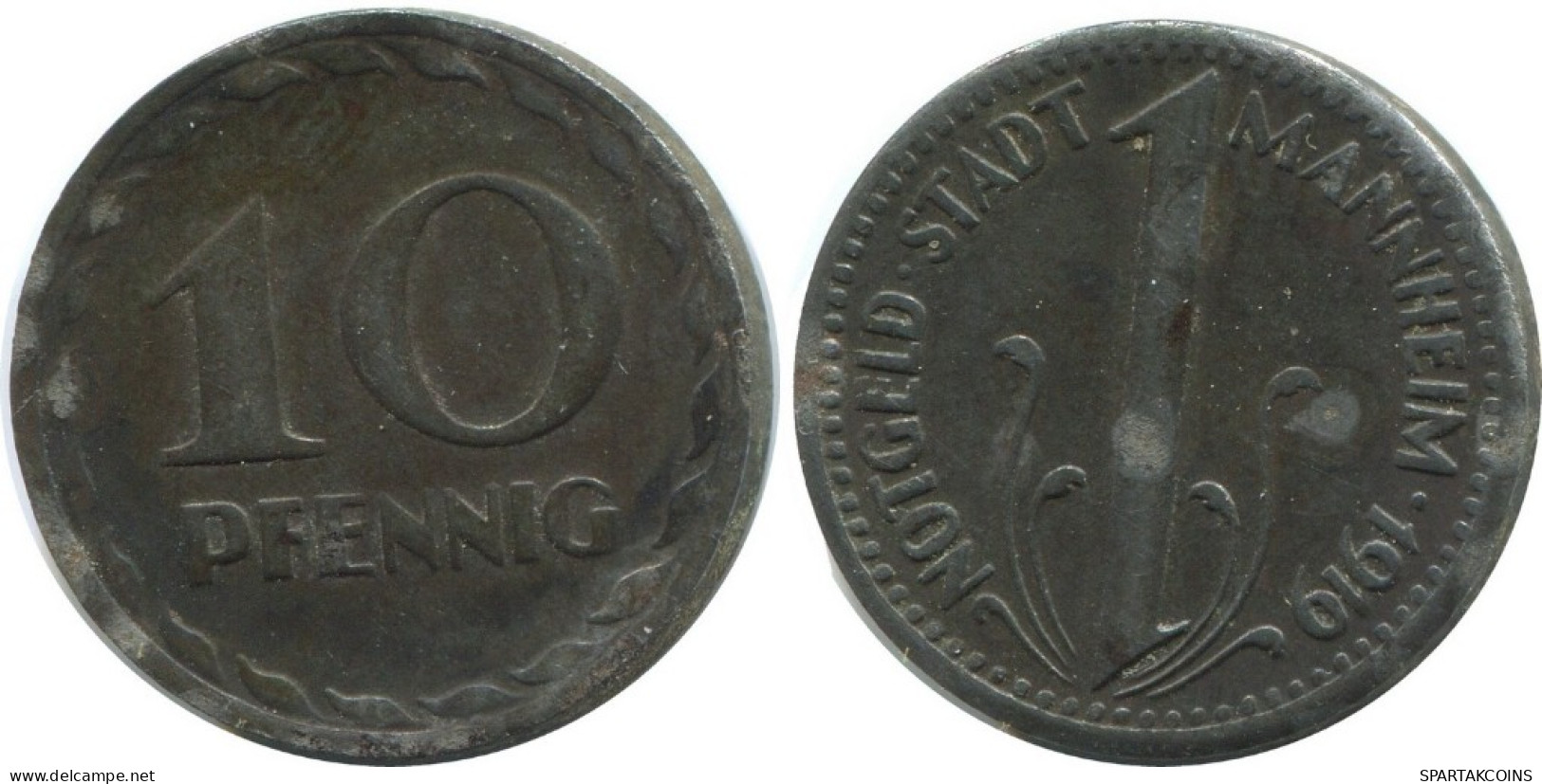 10 PFENNIG 1919 STADT MANNHEIM ALEMANIA Moneda GERMANY #AD588.9.E.A - 10 Rentenpfennig & 10 Reichspfennig