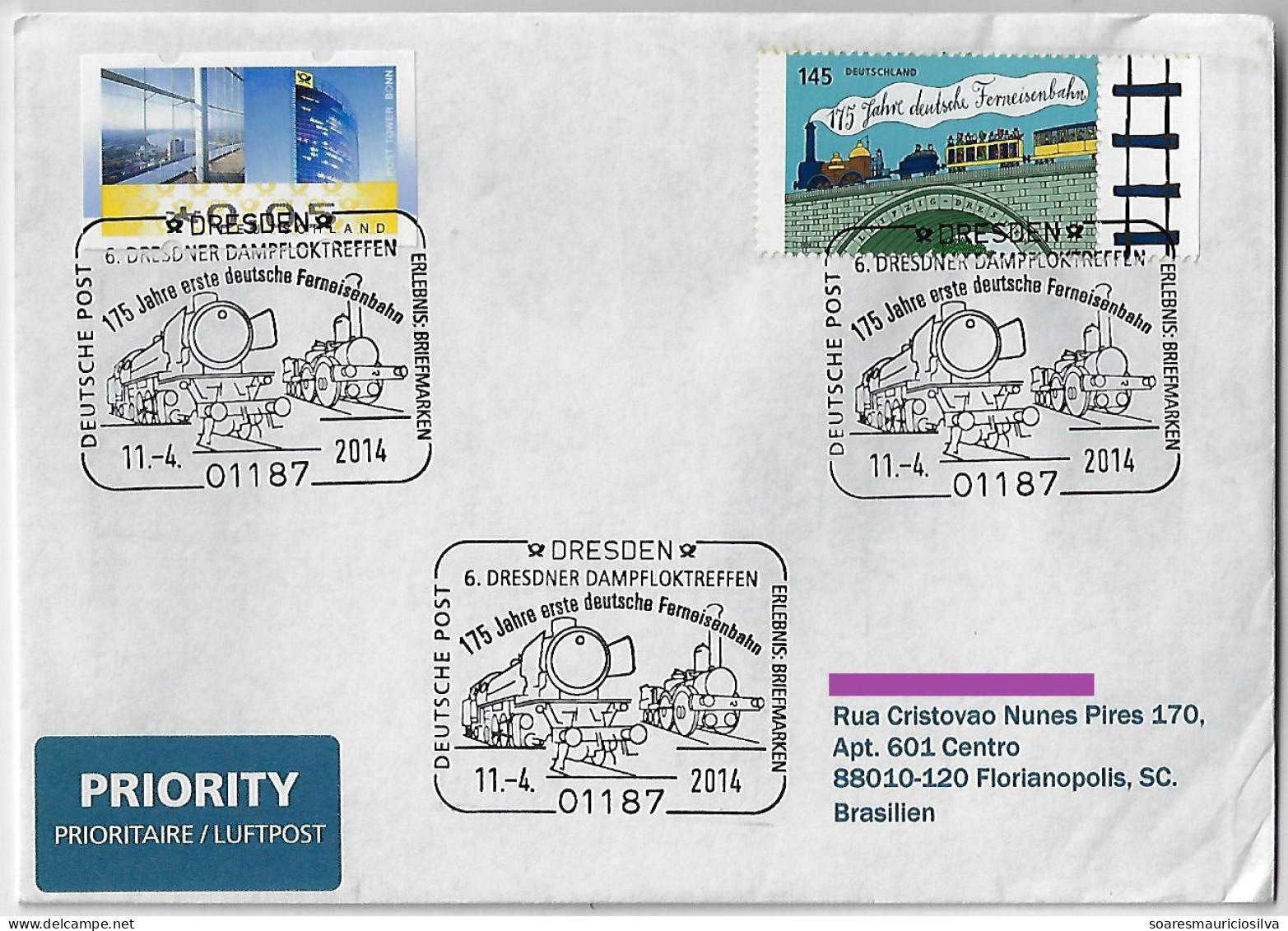 Germany 2014 Cover Cancel 175 Years Of The 1st German Long-distance Railway 6th Steam Locomotive Meeting In Dresden - Lettres & Documents