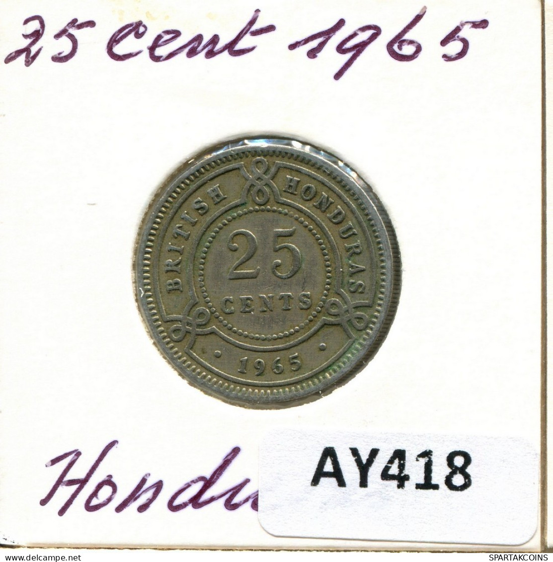 25 CENTS 1965 HONDURAS Moneda #AY418.E.A - Honduras