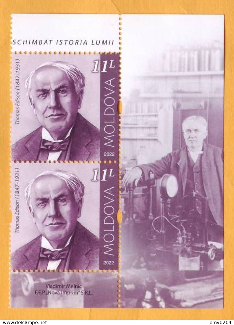 2022  Moldova Personalities Who Changed The World History 175 Thomas Edison (1847-1931), American Inventor. 2v Mint - Moldavie