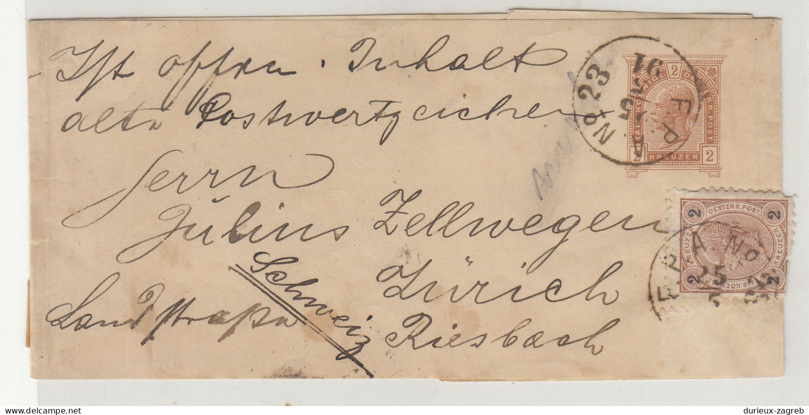 Austria F.P.A. No. 23 Postmark On Postal Stationery Newspaper Wrapper Posted 1891 B240401 - Striscie Per Giornali