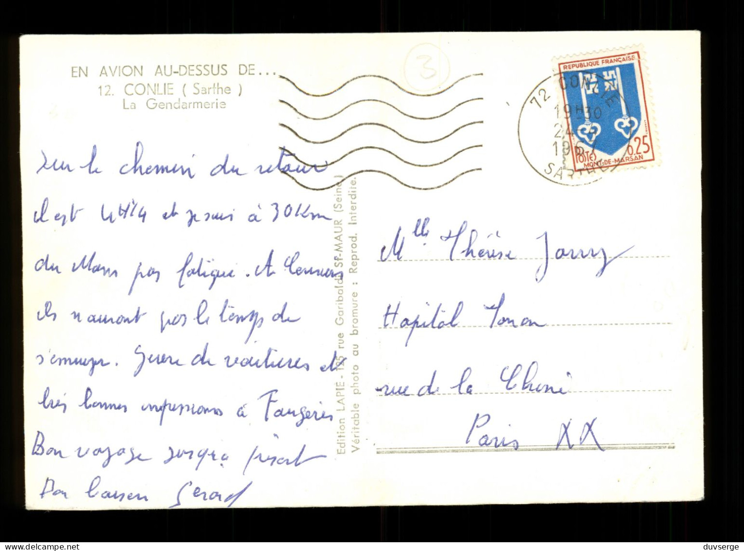 72 Sarthe  En Avion Au Dessus La Gendarmerie  De Conlie   Vue Aerienne Lapie Editeur ( Format 10,5cm X 15cm ) - Conlie