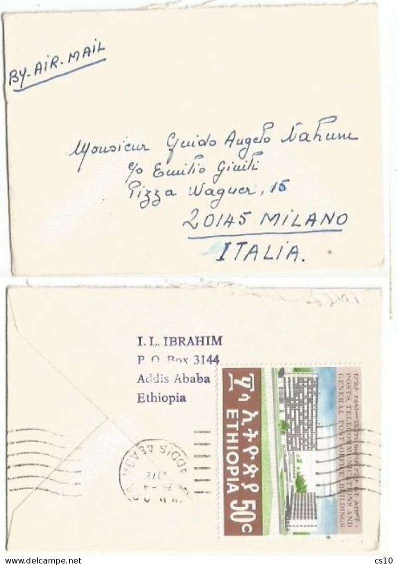 Ethiopia Visit Card Air Mail Cover Addis Ababa 26apr1972 To Italy With New Post Office Bldg C.50 Solo Franking - Etiopía