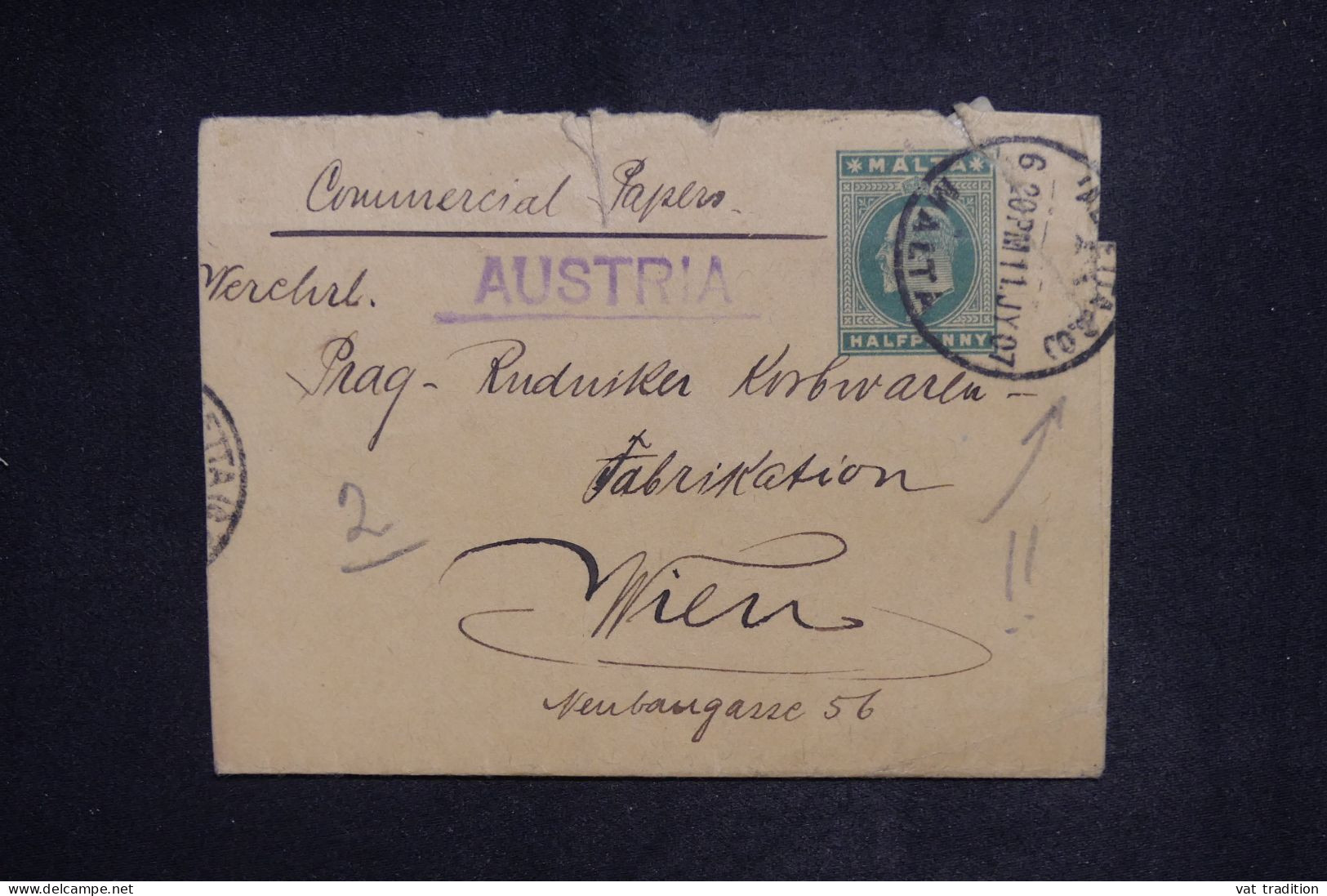 MALTE - Entier Postal Commercial De Valletta Pour Wien En 1911 - L 151510 - Malte (...-1964)