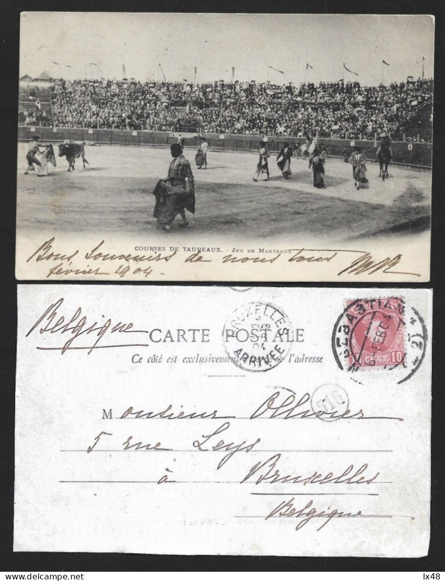 Postal Circulada Plaza De Toros, San Sebastián, 1904. Corrida Toros. Postcard Circulated With San Sebastian Bullring In - Storia Postale