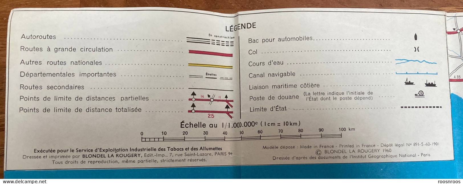 CARTE DES ROUTES DE FRANCE (OUEST) AU 1/1 000 000  - REGIE FRANCAISE DES TABACS 1960 - PUB MARIGNY ET CHIQUITO - SEITA - Roadmaps