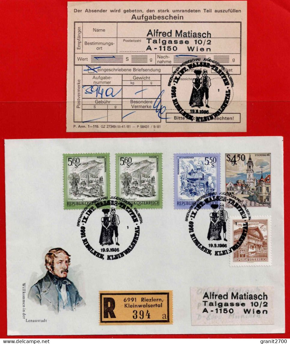 GS - Brief Reko Mit Sonderstempel Riezlern -- IX. Int. Walser - Treffen Vom  19.9.1986 Mit Aufgabeschein - Covers & Documents