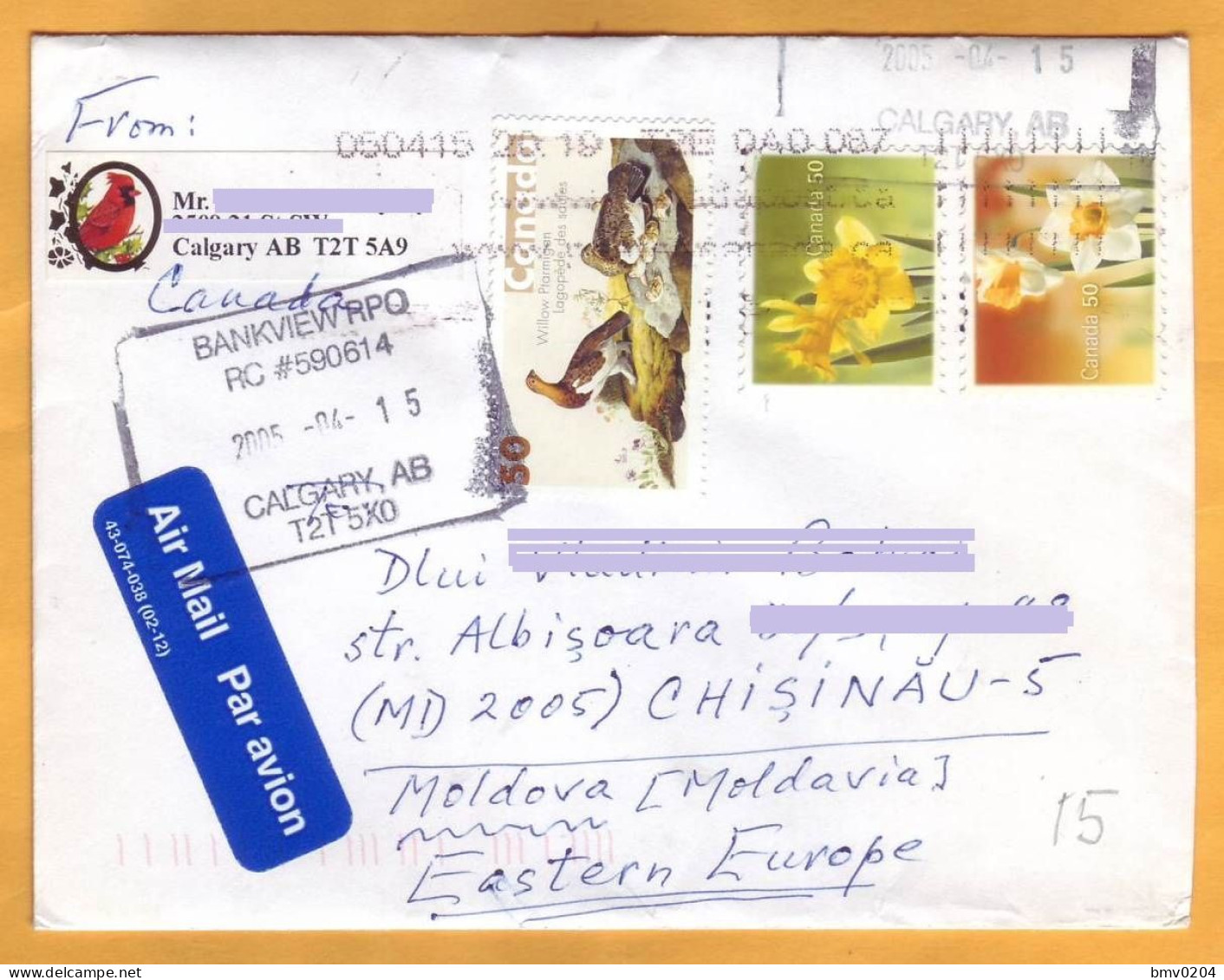 2005  CANADA   Letter To Moldova  Fauna, Flowers, Flora - Lettres & Documents