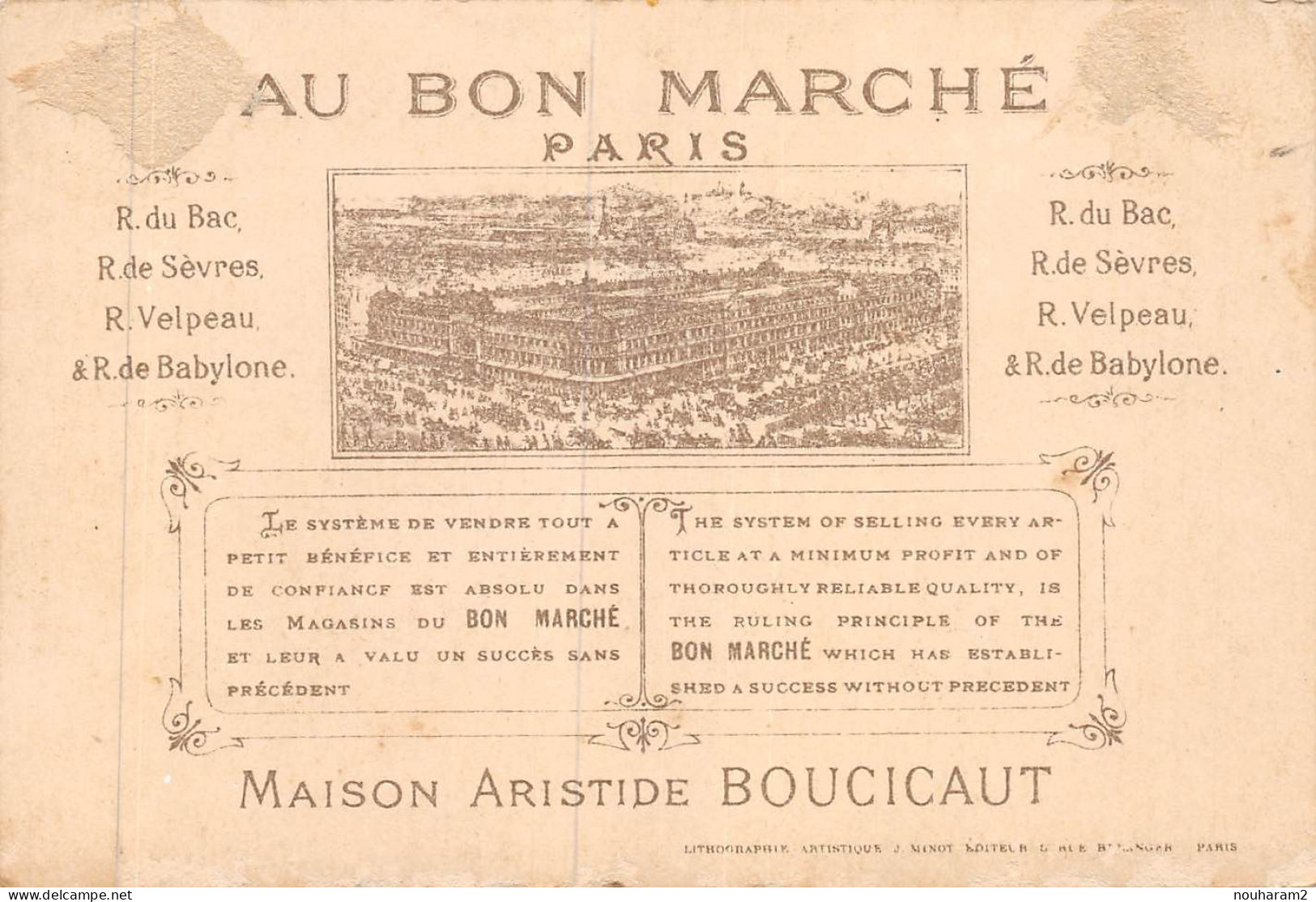 MA-2024-028. MAGASIN AU BON MARCHE PARIS. CADET ROUSSEL A TROIS CHAPEAUX CHANSON DORE - Au Bon Marché