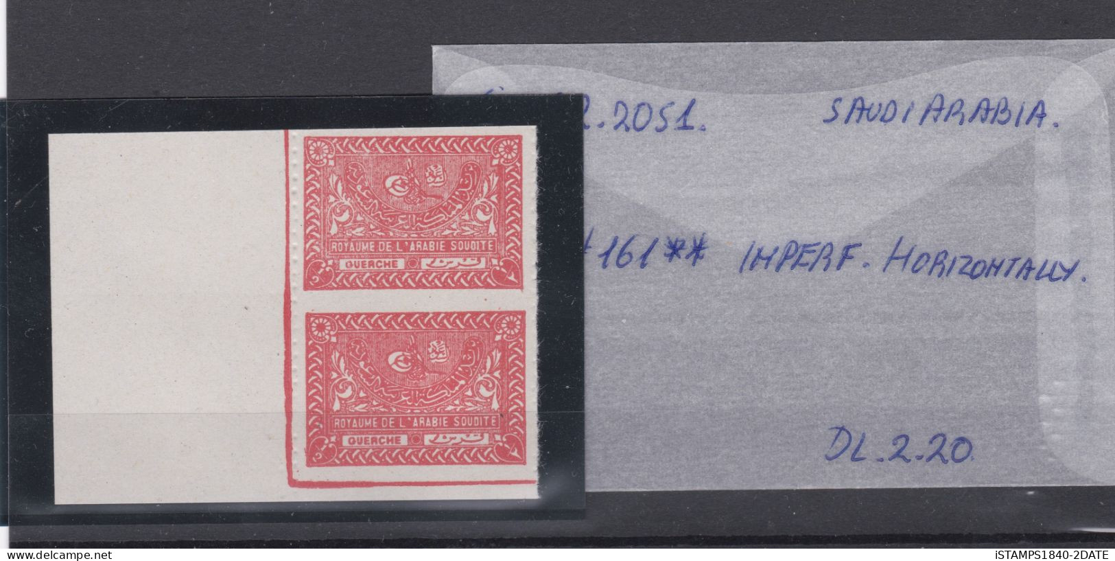 001223/Saudi Arabia/1934 Sg331Aa 1/2g Red Horizontal Imperf MNH Pair - Arabie Saoudite