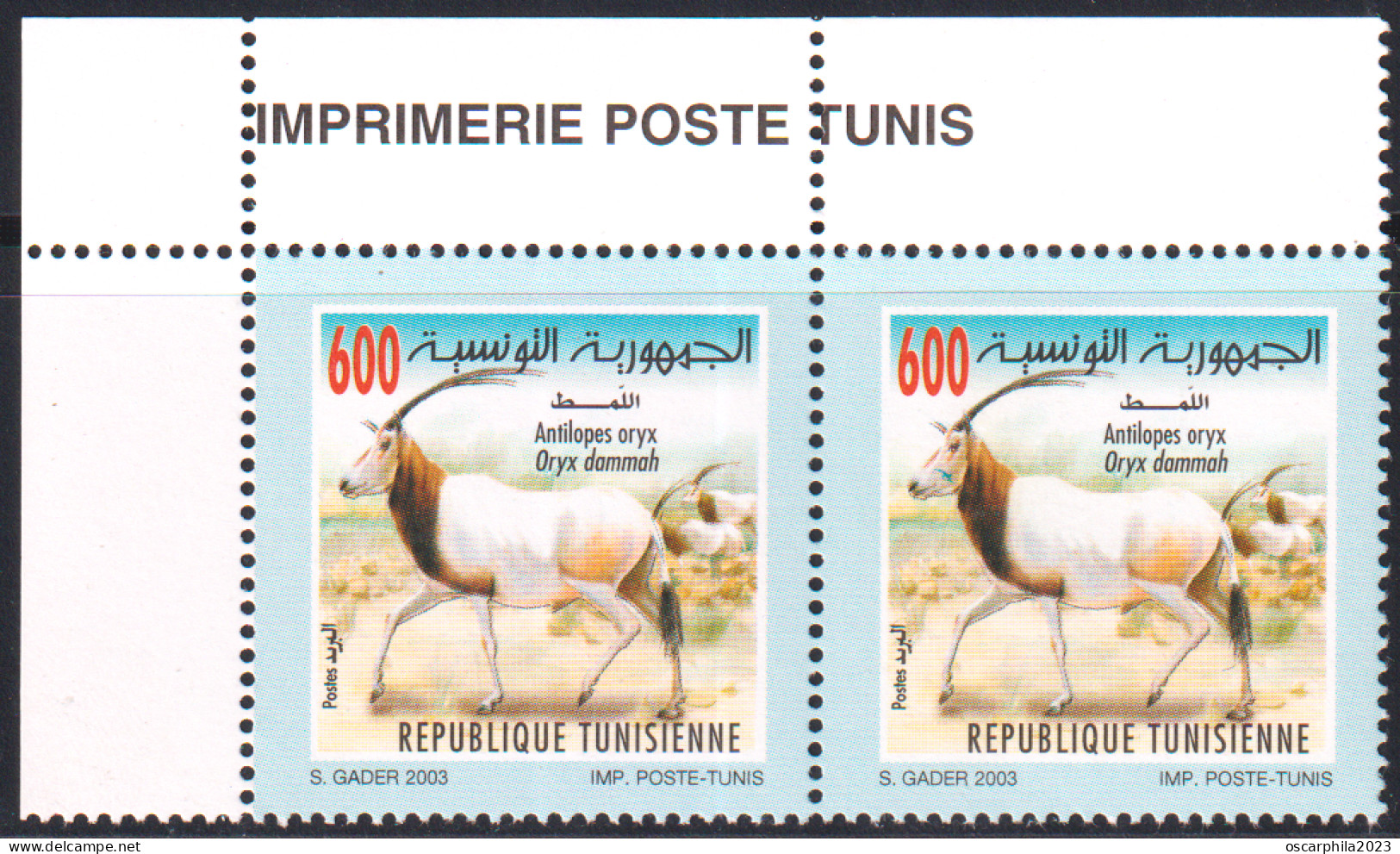 2003-Tunisie / Y&T 1493--  Faune & Flore; Oryx  - En Paire 1V / MNH***** - Tunisia