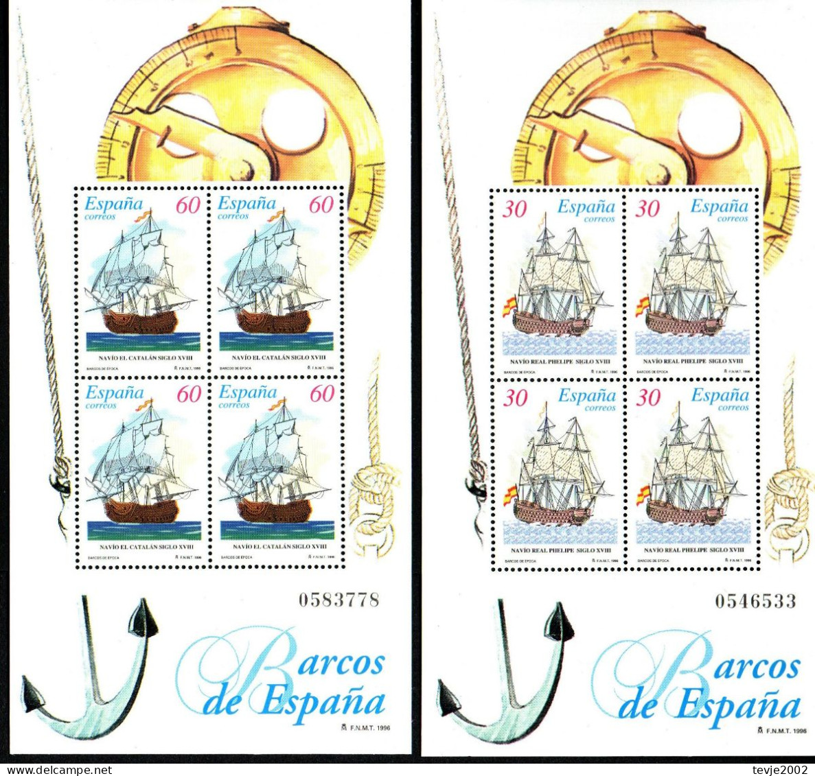 Spanien 1996 - Mi.Nr. Block 62 + 63 - Postfrisch MNH - Schiffe Ships - Bateaux