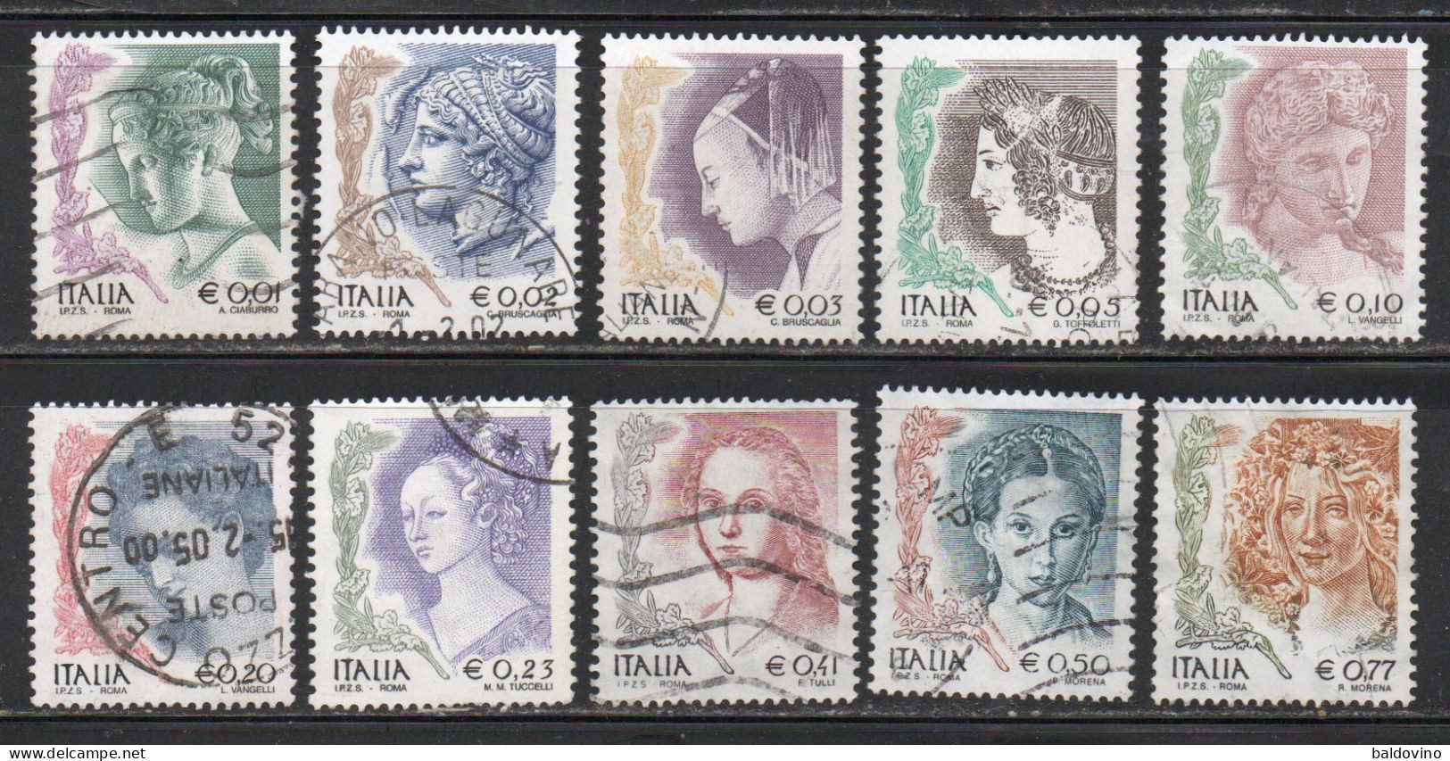 Italia 2002 La Donna Nell'arte 3^ Serie (senza S.p.a.), 10 Valori Serie Completa - 2001-10: Oblitérés