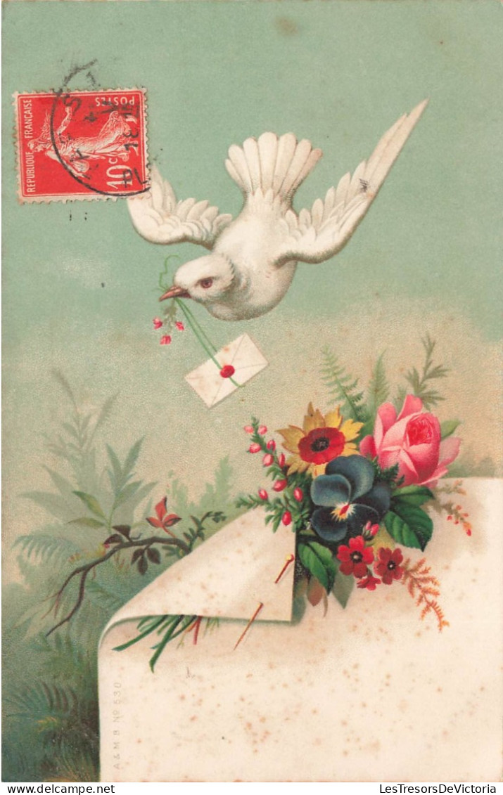 FANTAISIES - Colombe Apportant Une Lettre - Fleurs - Colorisé - Carte Postale Ancienne - Sonstige & Ohne Zuordnung