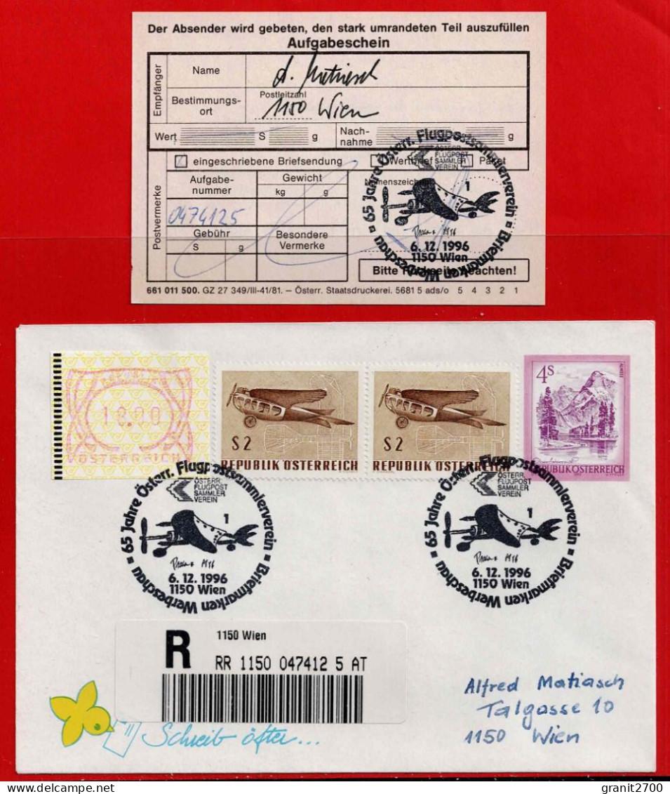 GS - Brief Reko Mit Sonderstempel 1150 Wien -- 65 Jahre Österr. Flugpostsammlerverein  Vom 6.12.1996 Mit Aufgabeschein - Cartas & Documentos