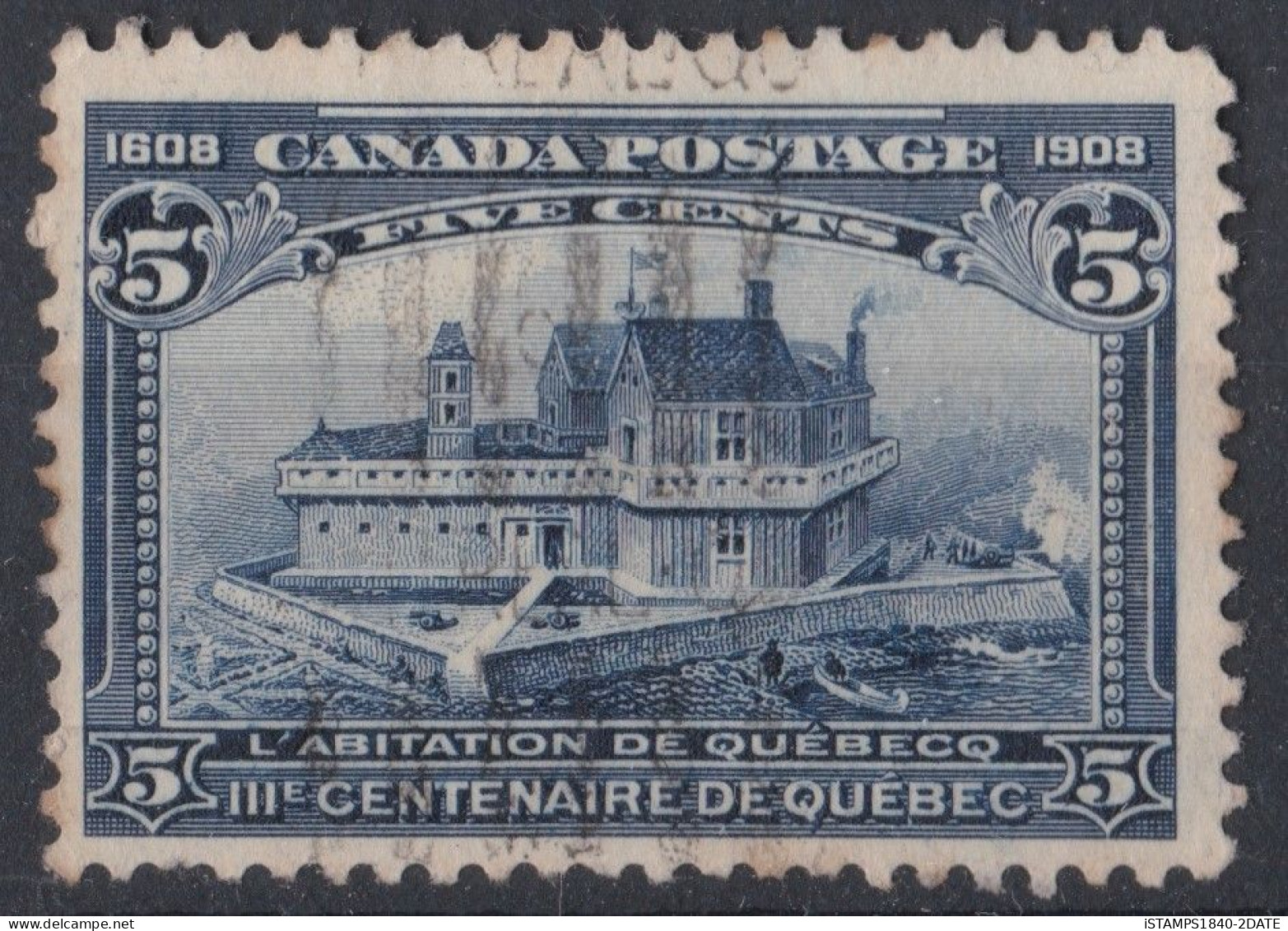 001227/ Canada 1908 Sg191 5c Blue Fine Used Champlain's House In Quebec CV £50 - Used Stamps