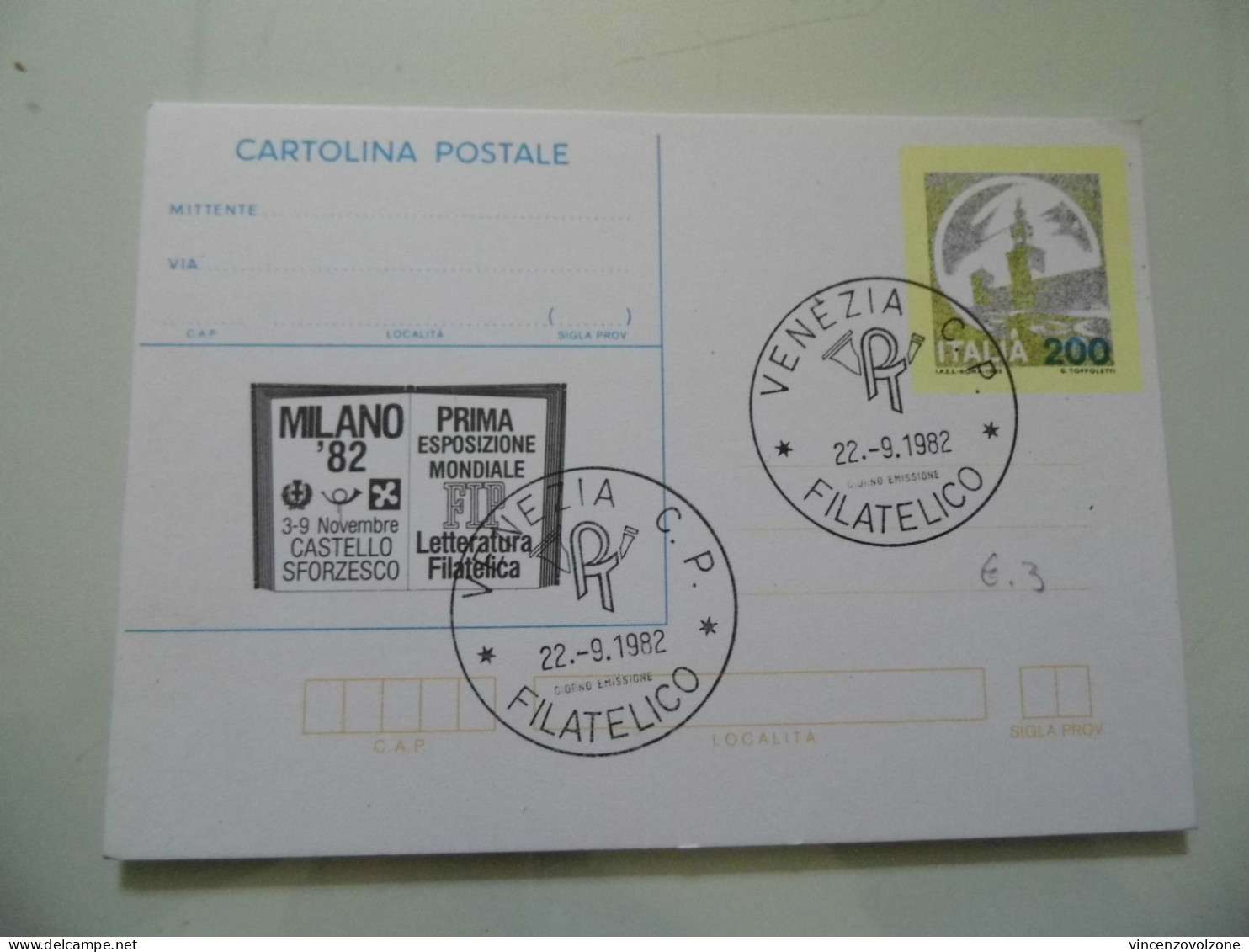 Cartolina Postale "MILANO '82 Prima Esposizione Mondiale Letteratura Filiatelica" 1982 - 1981-90: Marcophilie