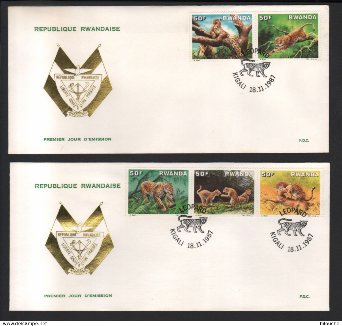 BUZIN / RWANDA 1986 / 2 FDC's OFFICIELS / SERIES 'LEOPARDS' / COB 1310/1314 - 1980-1989