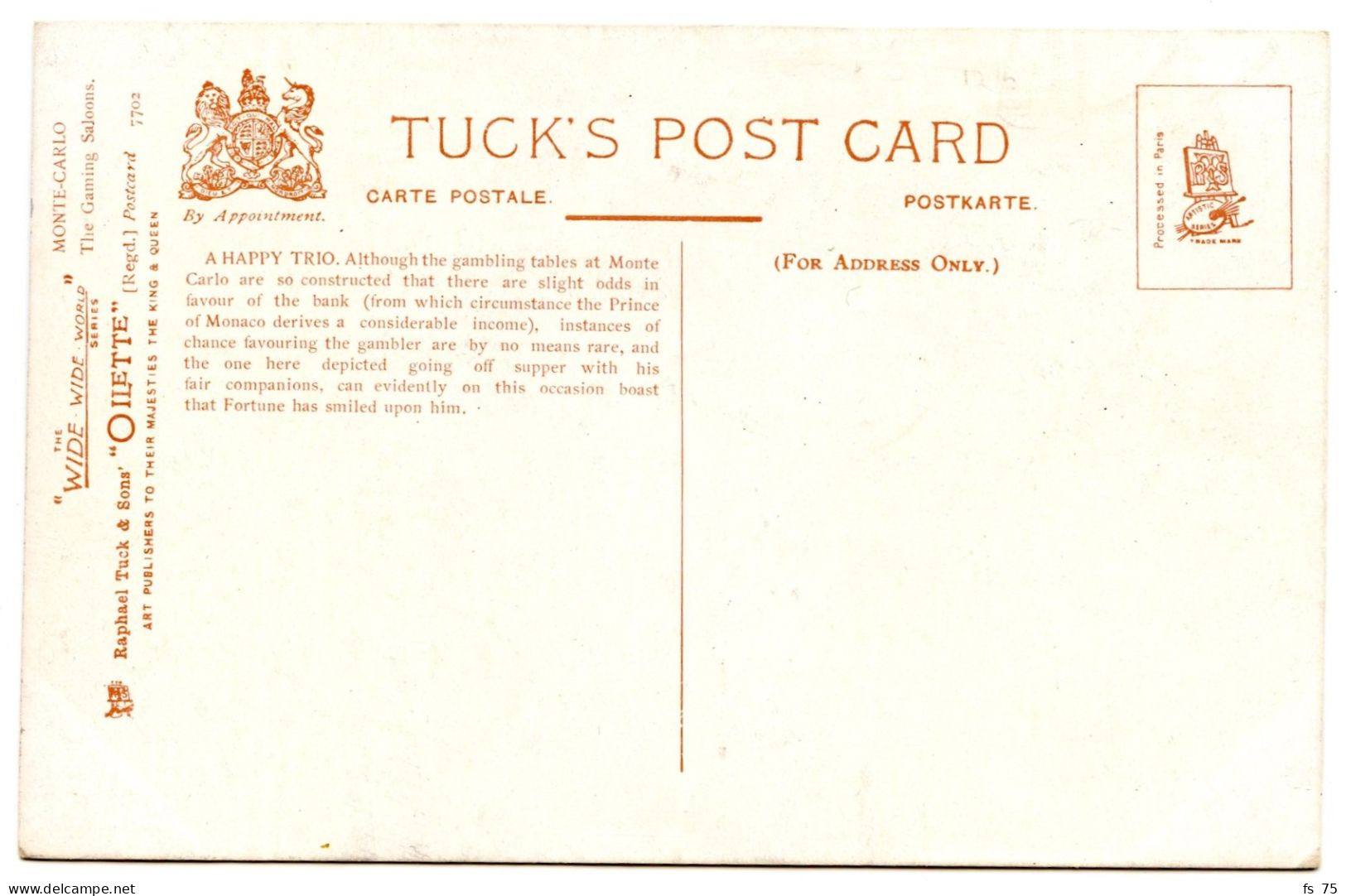 TUCK'S POSTCARD 1910s - MONTE CARLO - THE GAMING SALOONS N. 7702  - LOT DE 6 CARTES POSTALES