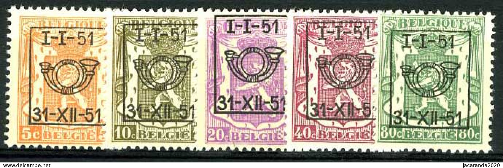 België PRE609/PRE613 ** - I-I-51 - Reeks 40 - 5w. - MNH - Typografisch 1936-51 (Klein Staatswapen)