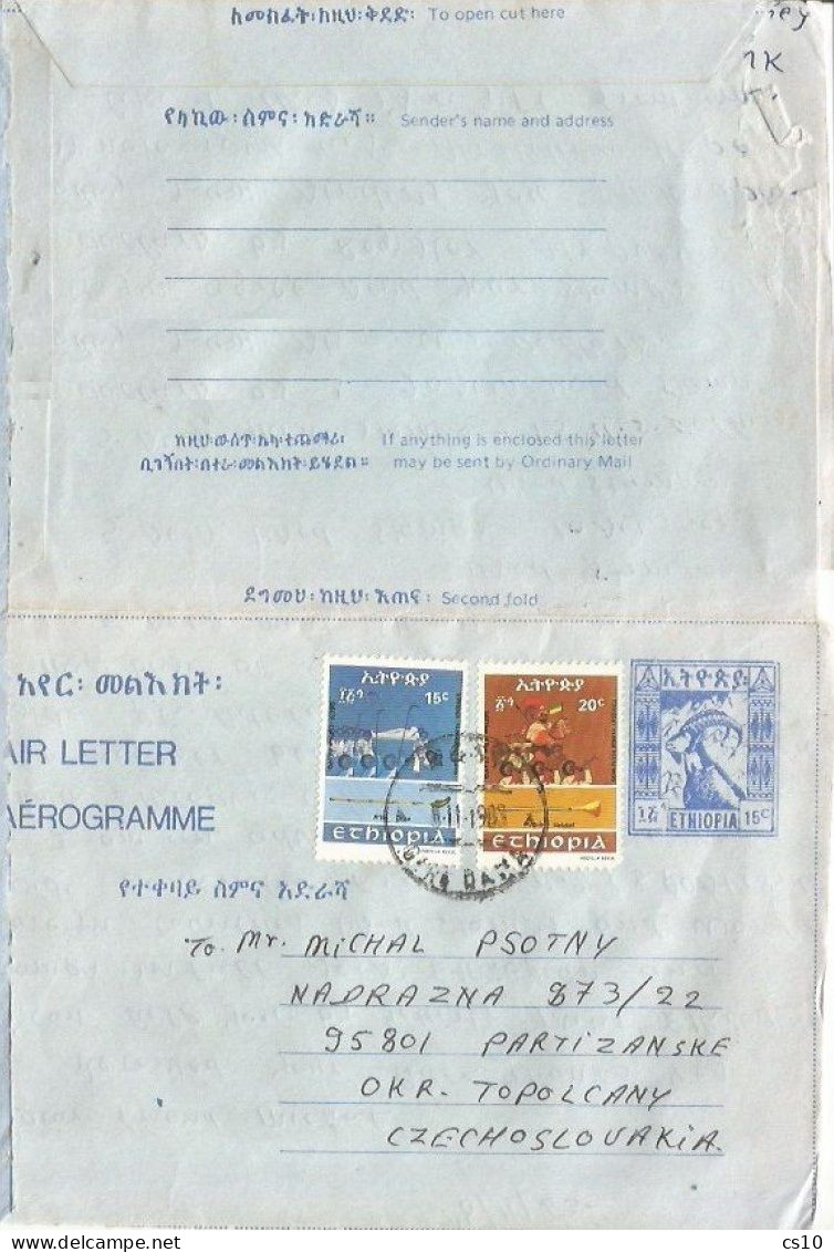 Ethiopia Stationery Air Letter Aerogramme C.15 Moufflon UPRATED With 2 Stamps Dire Daua 8nov1983 To Czech Slovakia - Etiopía